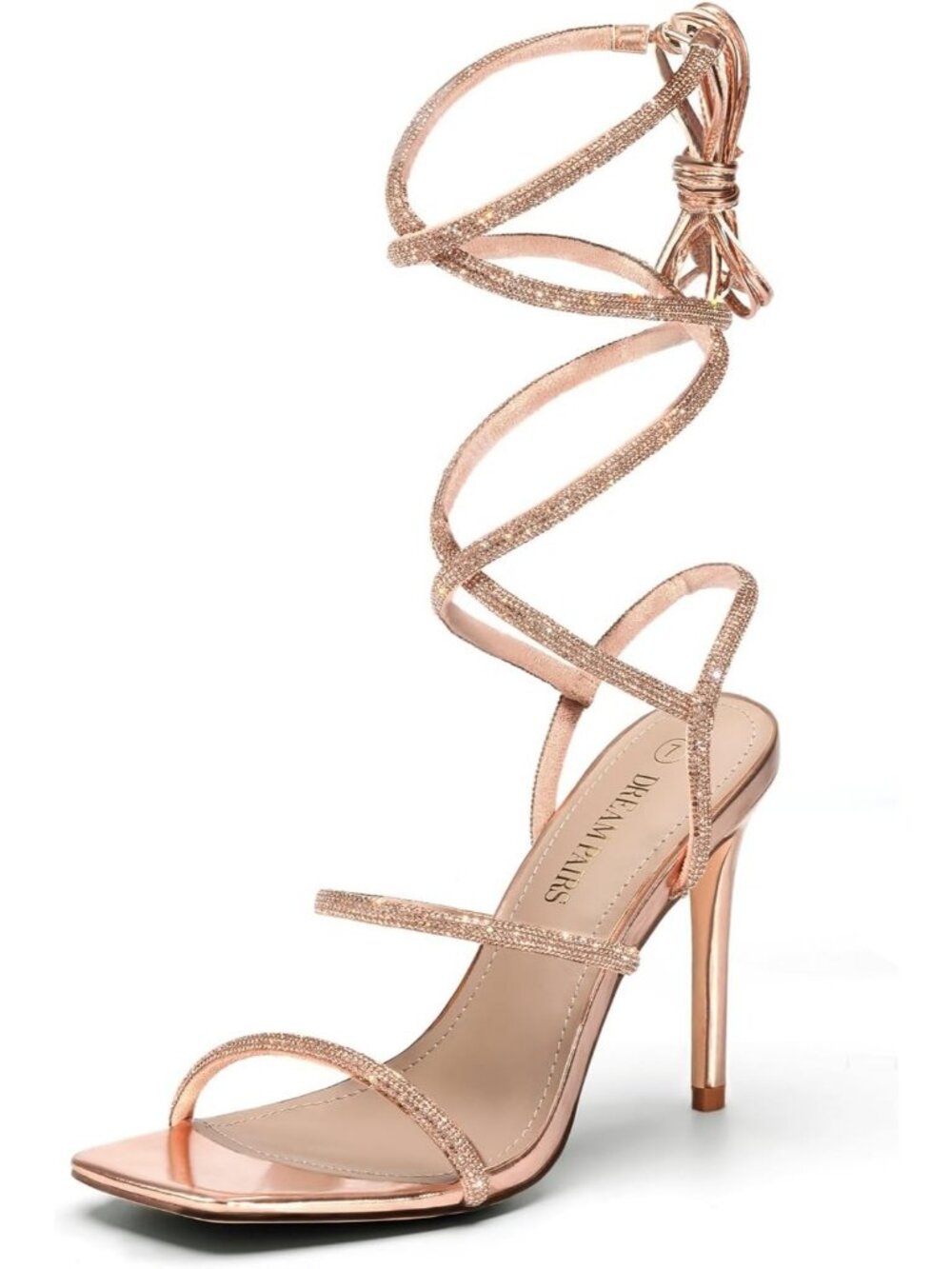 Women's Rose/Gold Strappy Stilettos Gladiator Sexy Square Toe Open Toe Sandals